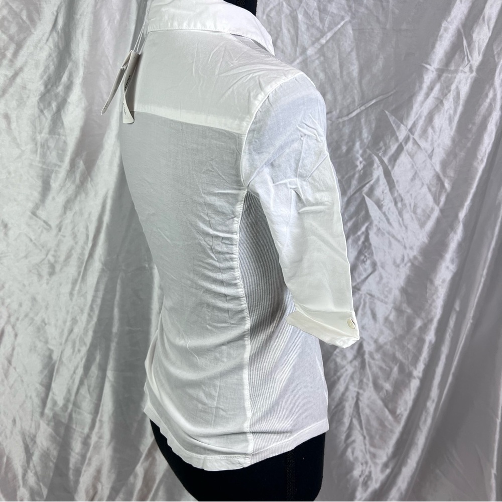 James Perse White Button Down Rib Knit Side Short Sleeve Top Size 0 - Picture 9 of 15